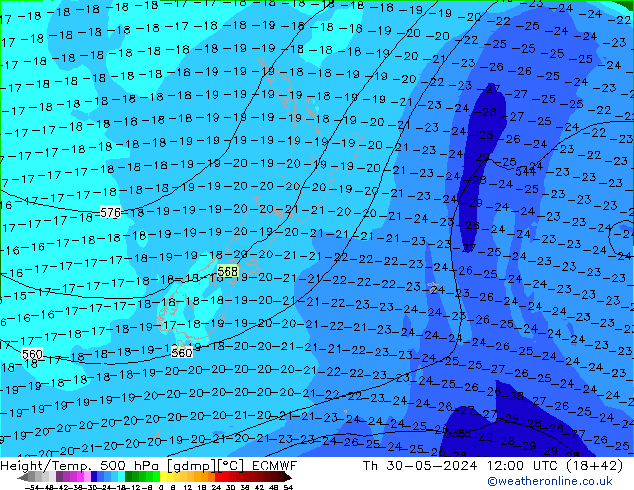 Z500/Yağmur (+YB)/Z850 ECMWF Per 30.05.2024 12 UTC