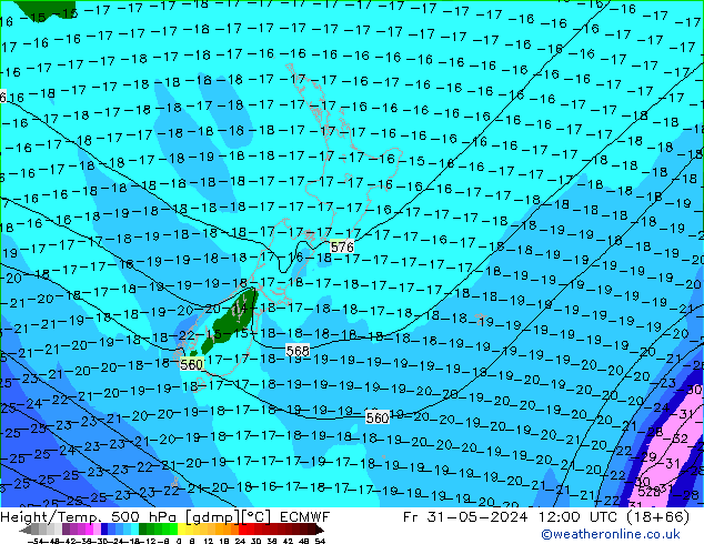 Z500/Rain (+SLP)/Z850 ECMWF Fr 31.05.2024 12 UTC