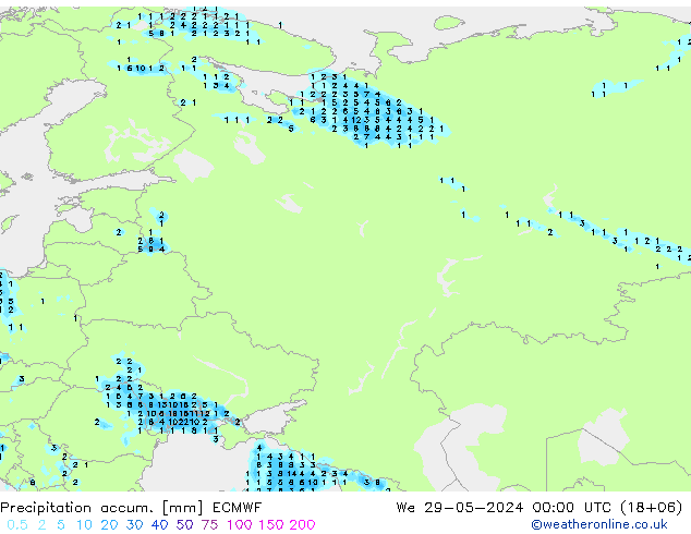 Precipitation accum. ECMWF St 29.05.2024 00 UTC