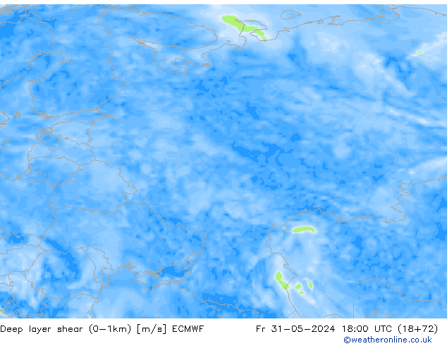 Deep layer shear (0-1km) ECMWF Fr 31.05.2024 18 UTC