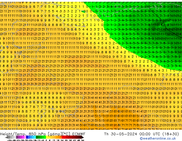 Height/Temp. 850 hPa ECMWF Qui 30.05.2024 00 UTC