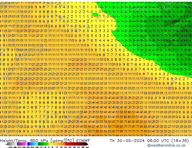 Z500/Rain (+SLP)/Z850 ECMWF Čt 30.05.2024 06 UTC