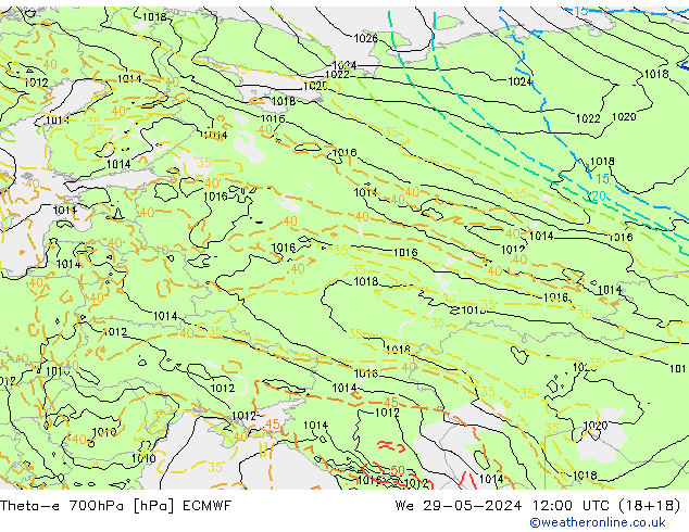 Theta-e 700hPa ECMWF Qua 29.05.2024 12 UTC