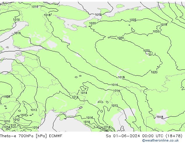 Theta-e 700hPa ECMWF Sa 01.06.2024 00 UTC