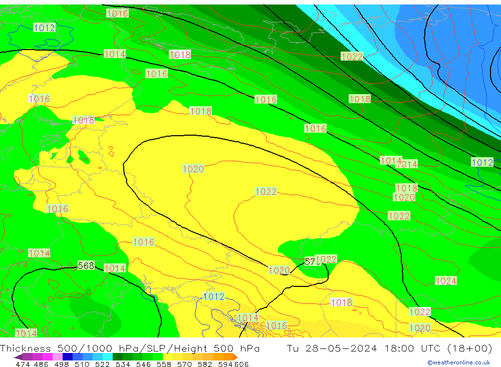 Thck 500-1000hPa ECMWF wto. 28.05.2024 18 UTC