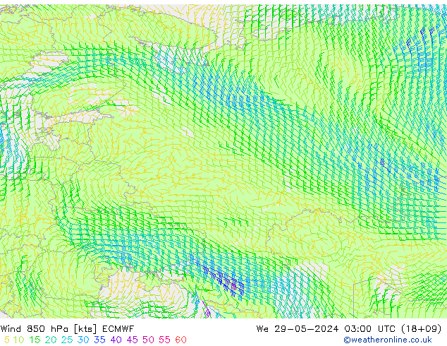 wiatr 850 hPa ECMWF śro. 29.05.2024 03 UTC