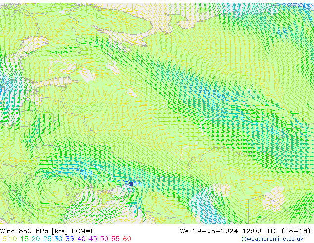 Wind 850 hPa ECMWF We 29.05.2024 12 UTC