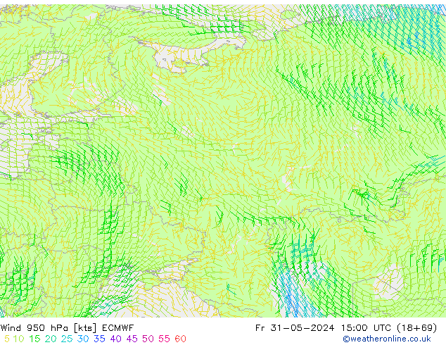 Rüzgar 950 hPa ECMWF Cu 31.05.2024 15 UTC