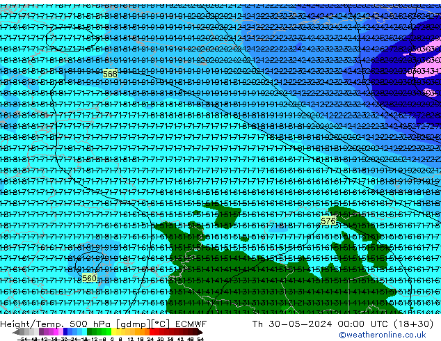 Z500/Rain (+SLP)/Z850 ECMWF jue 30.05.2024 00 UTC