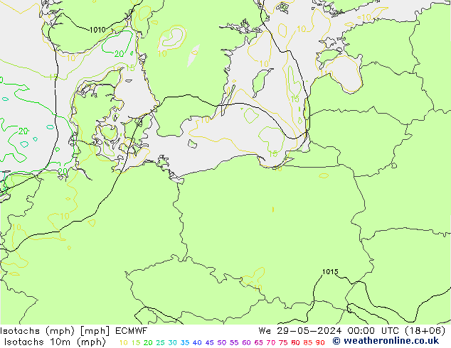 Izotacha (mph) ECMWF śro. 29.05.2024 00 UTC