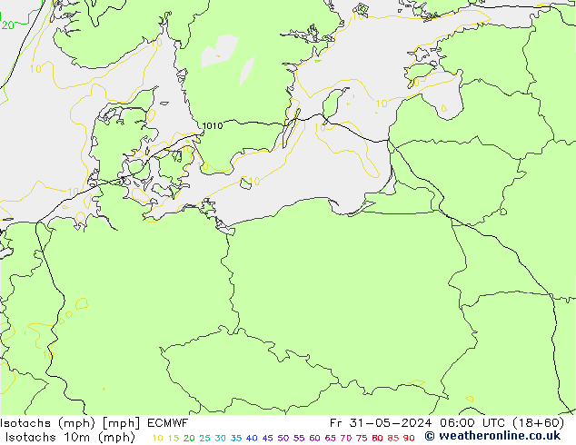 Isotachs (mph) ECMWF Pá 31.05.2024 06 UTC