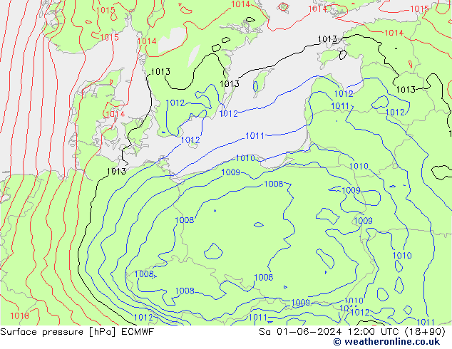 Pressione al suolo ECMWF sab 01.06.2024 12 UTC