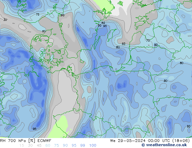 RH 700 hPa ECMWF  29.05.2024 00 UTC