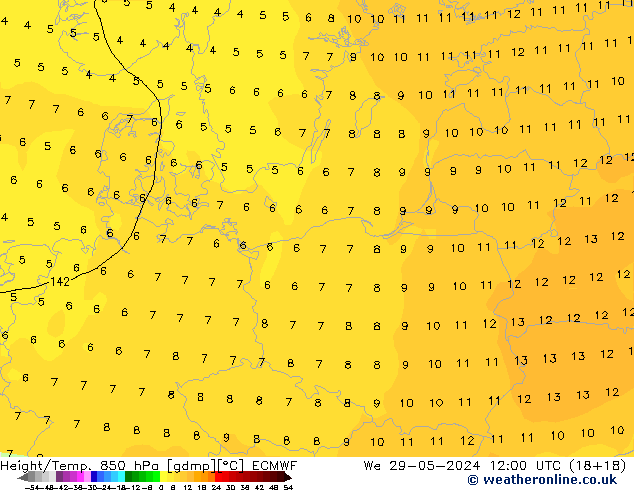 Z500/Rain (+SLP)/Z850 ECMWF śro. 29.05.2024 12 UTC