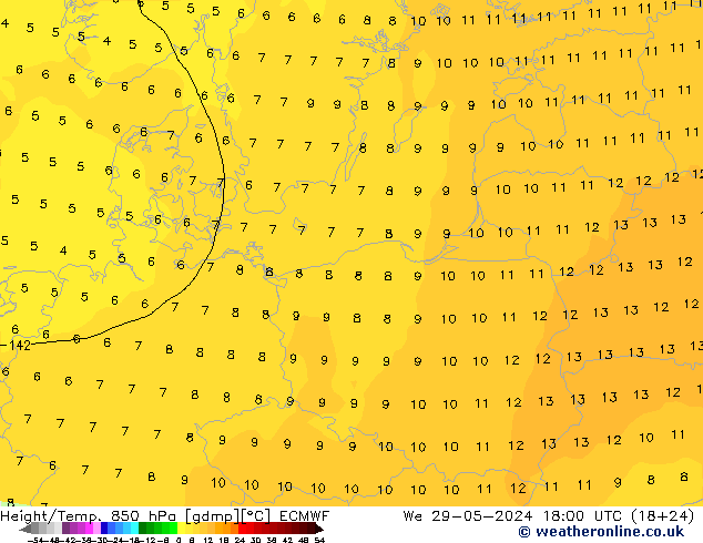 Z500/Rain (+SLP)/Z850 ECMWF We 29.05.2024 18 UTC