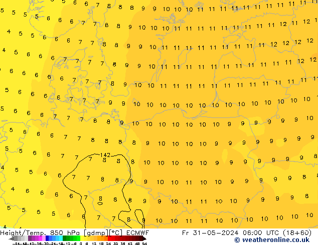 Height/Temp. 850 hPa ECMWF Pá 31.05.2024 06 UTC