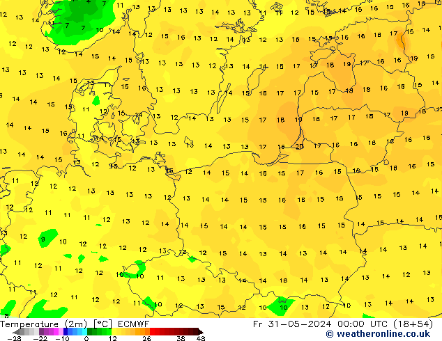 Temperature (2m) ECMWF Fr 31.05.2024 00 UTC