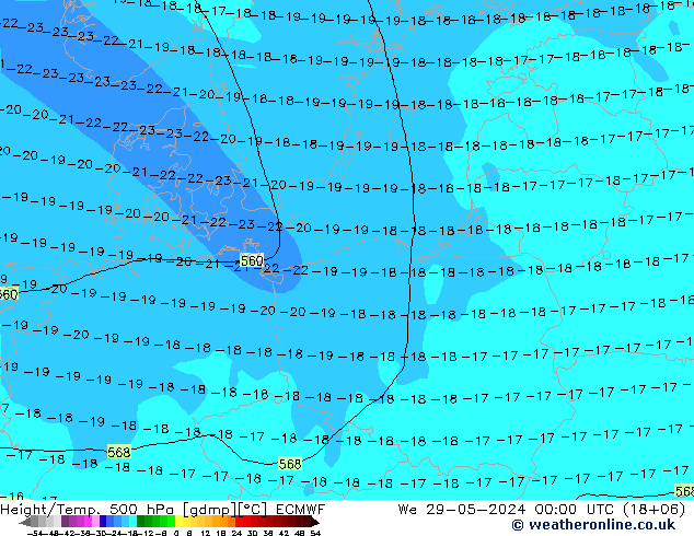 Z500/Rain (+SLP)/Z850 ECMWF  29.05.2024 00 UTC