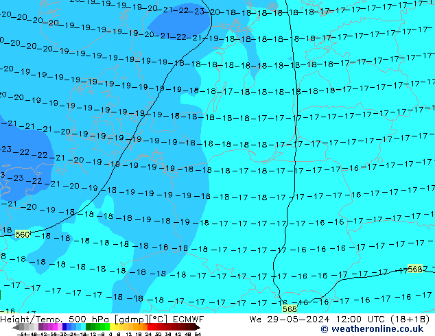 Z500/Yağmur (+YB)/Z850 ECMWF Çar 29.05.2024 12 UTC