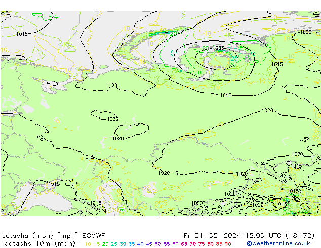 Isotachs (mph) ECMWF Sex 31.05.2024 18 UTC