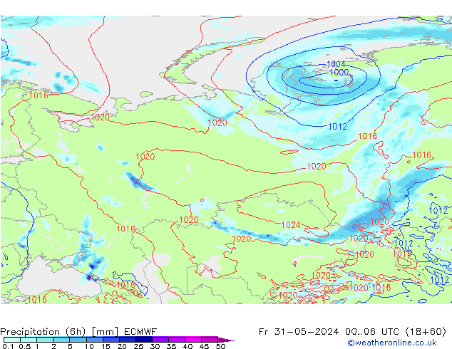 Z500/Rain (+SLP)/Z850 ECMWF Fr 31.05.2024 06 UTC