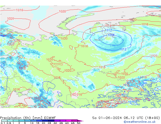 осадки (6h) ECMWF сб 01.06.2024 12 UTC