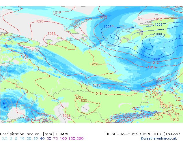 Totale neerslag ECMWF do 30.05.2024 06 UTC