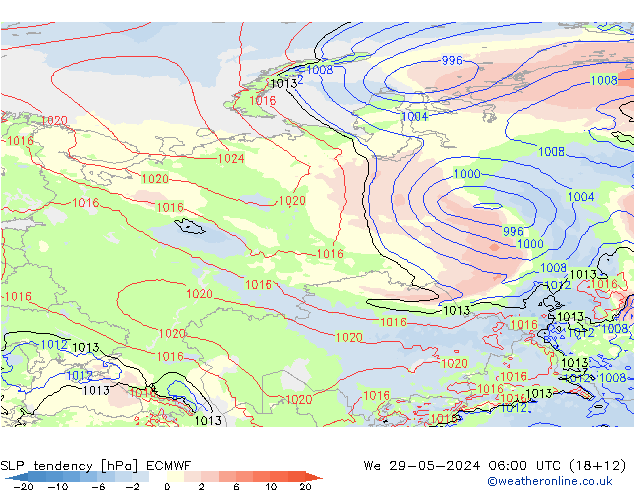 SLP tendency ECMWF We 29.05.2024 06 UTC