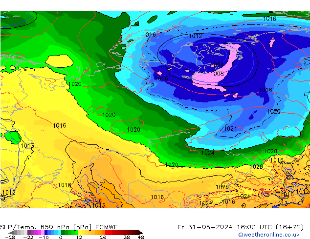 SLP/Temp. 850 hPa ECMWF Fr 31.05.2024 18 UTC