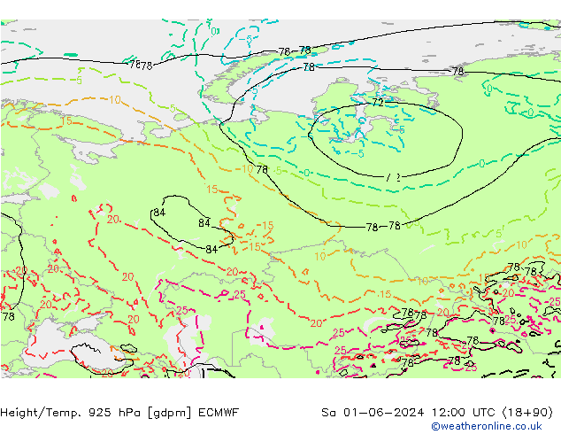 Height/Temp. 925 hPa ECMWF Sáb 01.06.2024 12 UTC