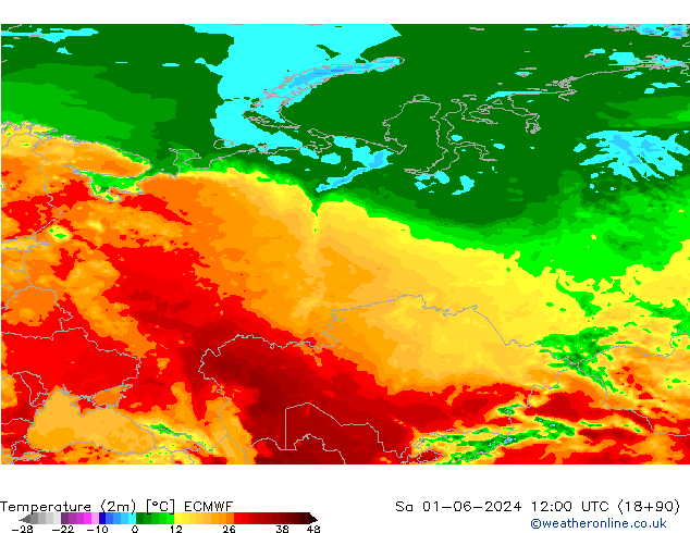 Temperatura (2m) ECMWF sáb 01.06.2024 12 UTC