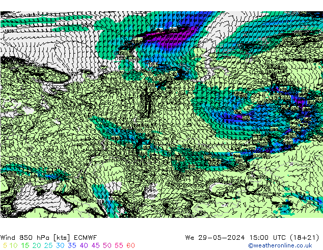 Rüzgar 850 hPa ECMWF Çar 29.05.2024 15 UTC