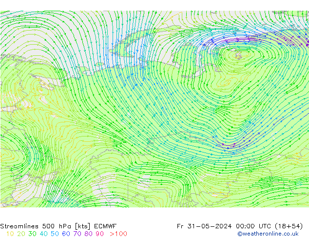 Rüzgar 500 hPa ECMWF Cu 31.05.2024 00 UTC