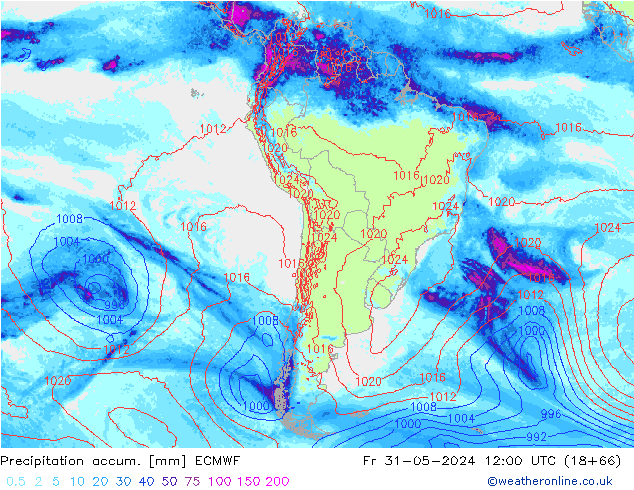 Precipitación acum. ECMWF vie 31.05.2024 12 UTC