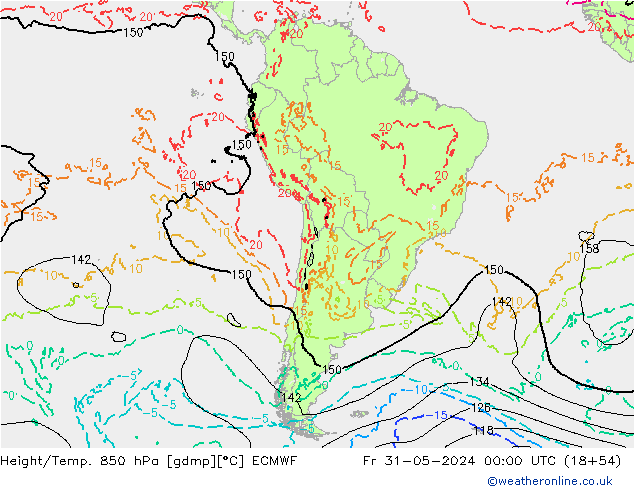 Height/Temp. 850 hPa ECMWF Fr 31.05.2024 00 UTC