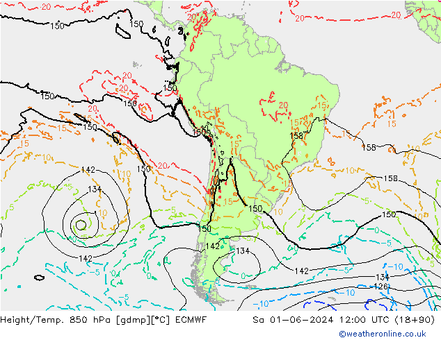 Height/Temp. 850 hPa ECMWF Sa 01.06.2024 12 UTC