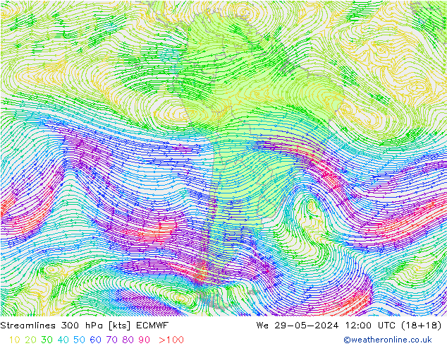 Linia prądu 300 hPa ECMWF śro. 29.05.2024 12 UTC