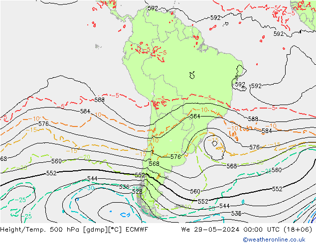 Z500/Rain (+SLP)/Z850 ECMWF We 29.05.2024 00 UTC
