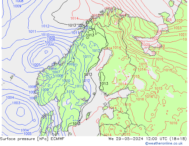 Luchtdruk (Grond) ECMWF wo 29.05.2024 12 UTC