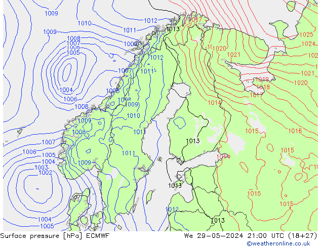 Bodendruck ECMWF Mi 29.05.2024 21 UTC