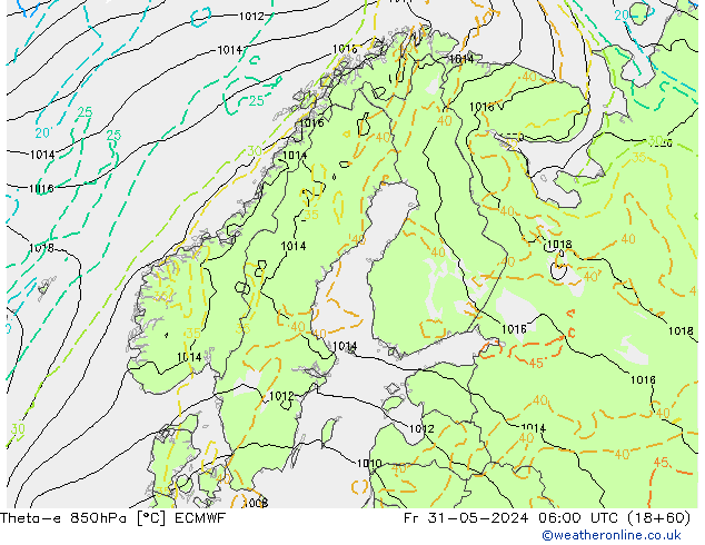 Theta-e 850hPa ECMWF ven 31.05.2024 06 UTC