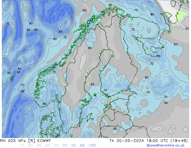 RH 925 hPa ECMWF Th 30.05.2024 18 UTC