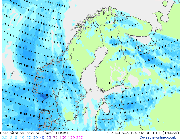 Precipitation accum. ECMWF Qui 30.05.2024 06 UTC