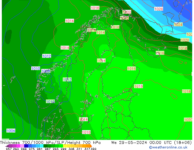 700-1000 hPa Kalınlığı ECMWF Çar 29.05.2024 00 UTC