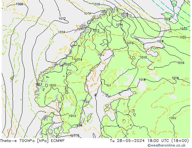 Theta-e 700hPa ECMWF Ter 28.05.2024 18 UTC