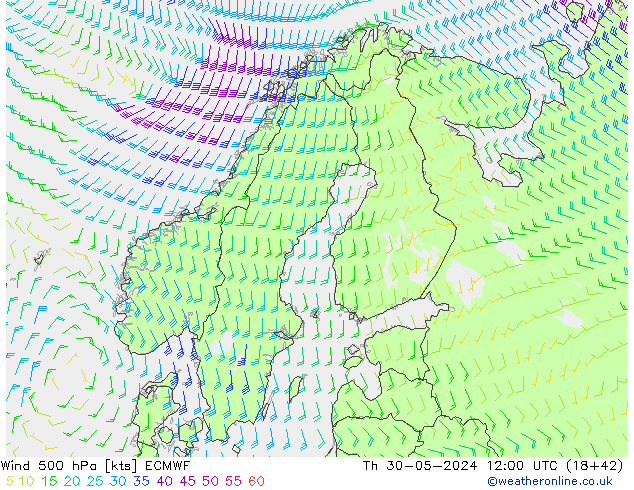 Vent 500 hPa ECMWF jeu 30.05.2024 12 UTC