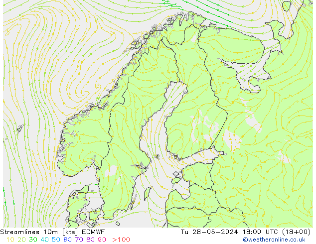 Stroomlijn 10m ECMWF di 28.05.2024 18 UTC