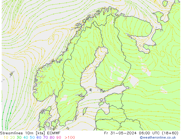 Linea di flusso 10m ECMWF ven 31.05.2024 06 UTC