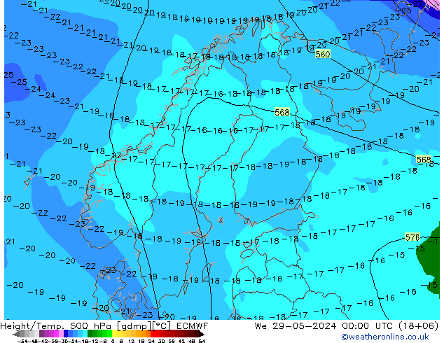 Z500/Rain (+SLP)/Z850 ECMWF Mi 29.05.2024 00 UTC