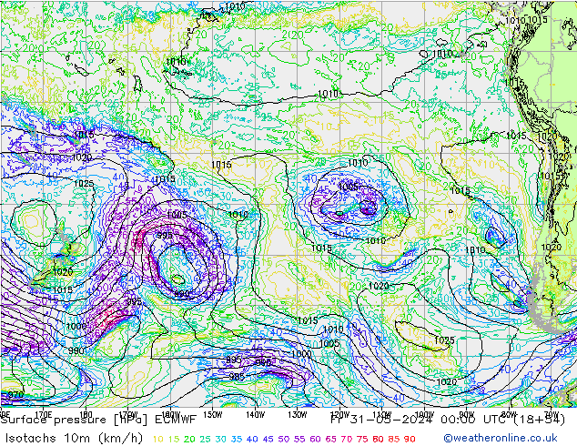 Isotachs (kph) ECMWF Fr 31.05.2024 00 UTC